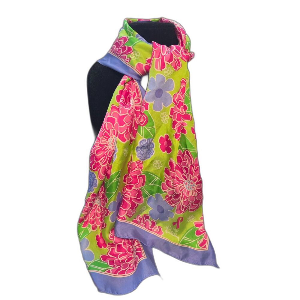 Lilly Pulitzer Floral Breast Cancer Awareness Scarf (Ford) 100% Silk LE